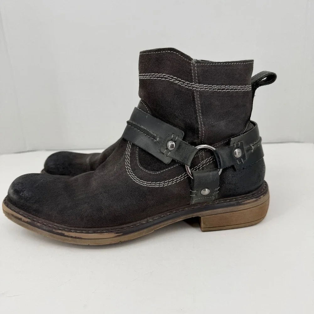 ROAN Humboldt II Harness Ankle Boots Mens 8 Brown Suede Distressed Biker Zipper
